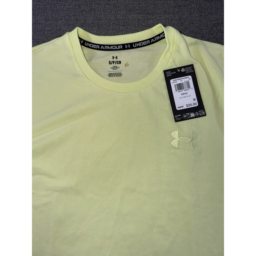 Under Armour Men's Small Yellow HeatGear T-Shirt Loose Fit Short Sleeve NWT - Picture 2 of 10